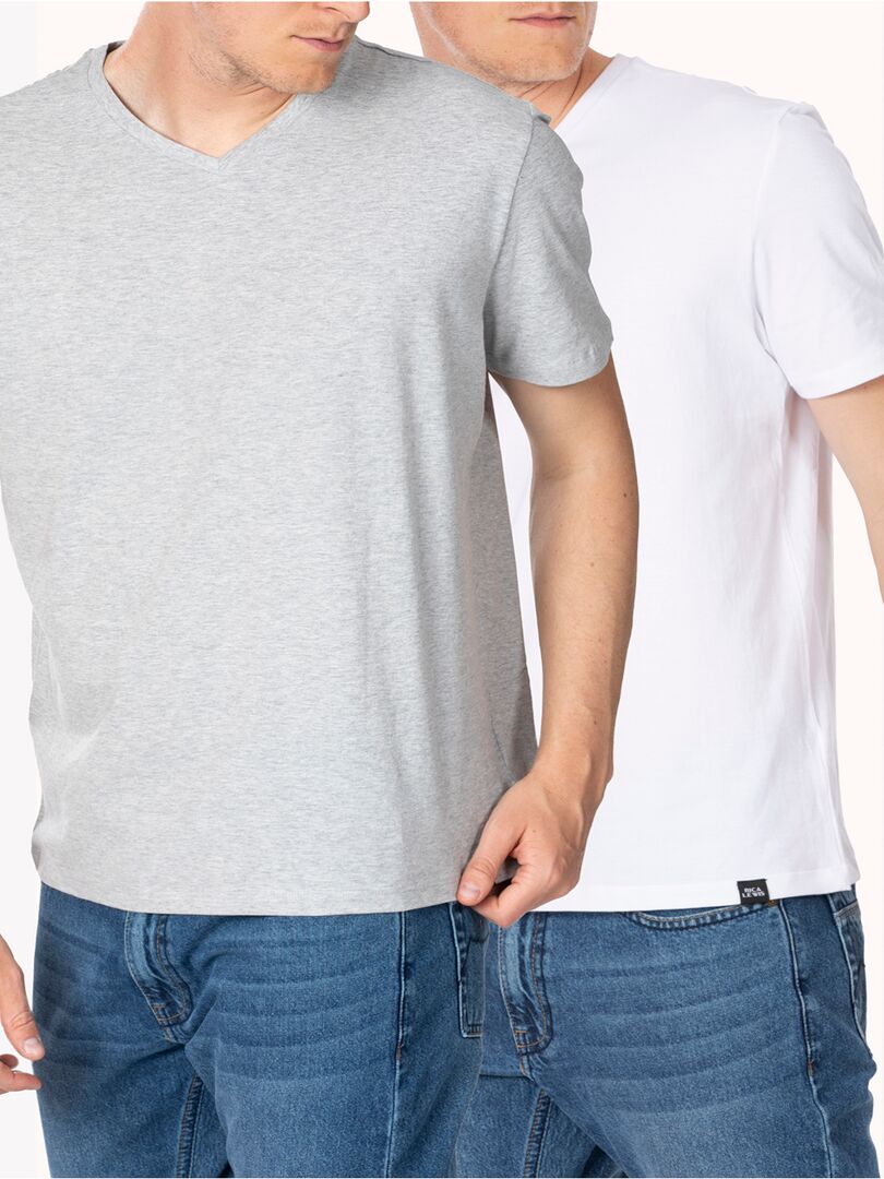 T-shirts essentiels coton bio, lot de 2  'Rica Lewis' Blanc Gris - Kiabi