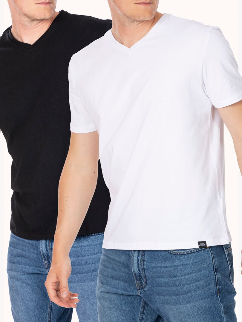 T-shirts essentiels coton bio, lot de 2 'Rica Lewis' Blanc Noir - Kiabi