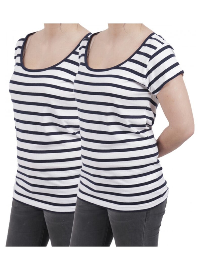 T shirts Femme Lot de 2 Marinières Divinity Blanc Bleu - Kiabi