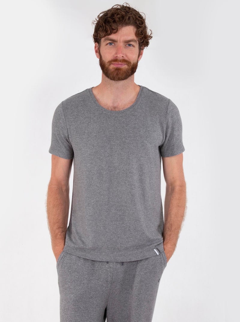 T-shirts homewear col rond, matière ultra-douce et respirante. Gris chiné - Kiabi