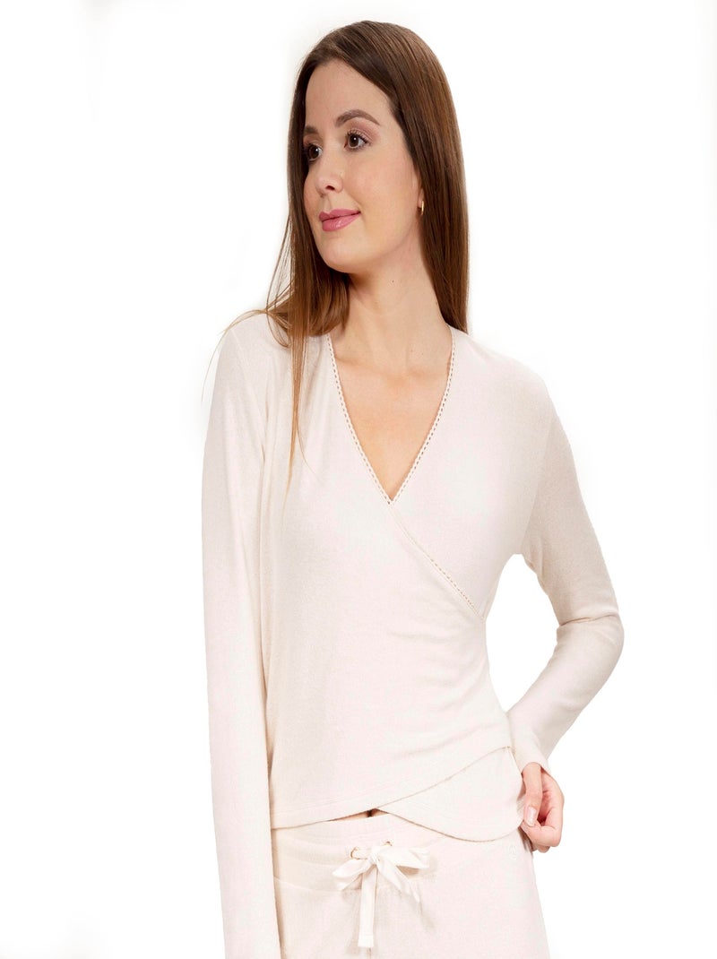 T-shirts homewear col v, matière ultra-douce et respirante. Beige - Kiabi