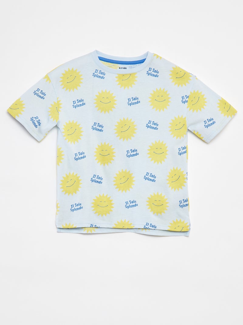 T-shirts loose imprimé manches courtes - Dos rallongé BLEU - Kiabi