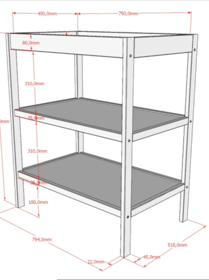 Table à langer en hêtre massif PAOLA Gris - Kiabi