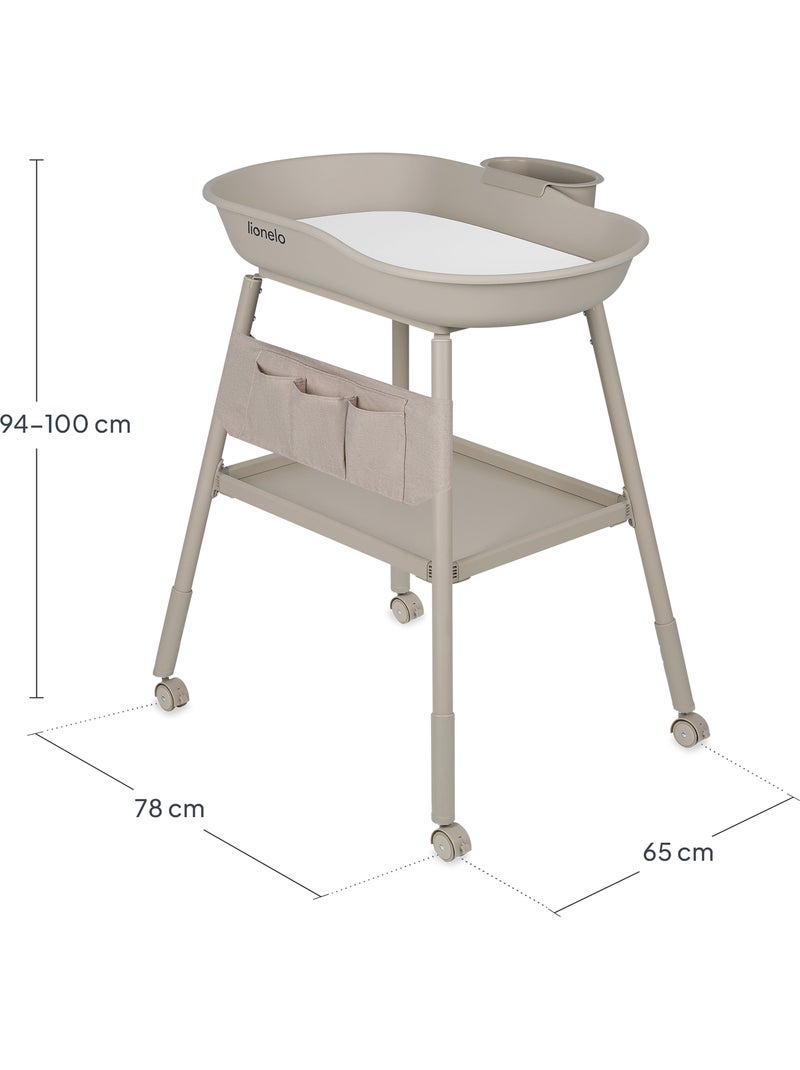 Table à langer LIONELO Rosie - Réglable en hauteur - Roulettes - Organisateur Beige - Kiabi