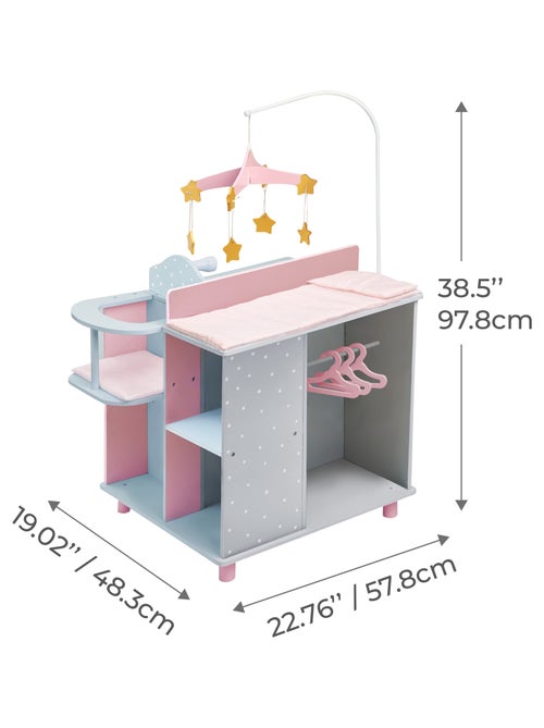 Table à langer poupée bois à pois avec rangement - Kiabi