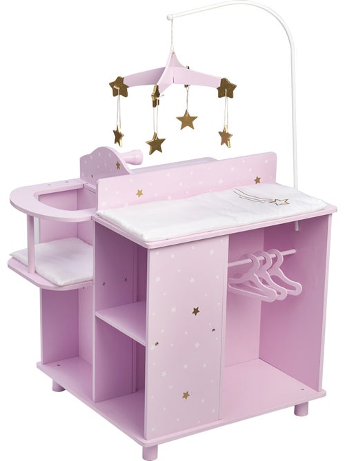 Table à langer poupée bois étoiles avec rangement - Kiabi Table à langer poupée bois étoiles avec rangement - Kiabi