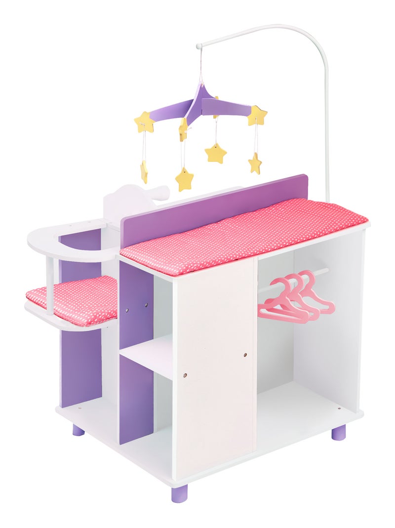 Table à langer poupon poupée rangement meuble bois jeux Blanc Mauve - Kiabi
