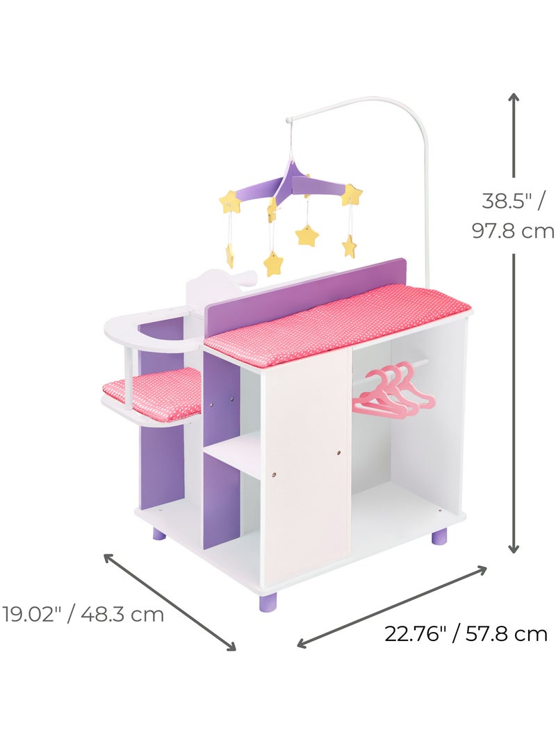 Table à langer poupon poupée rangement meuble bois jeux Blanc Mauve - Kiabi