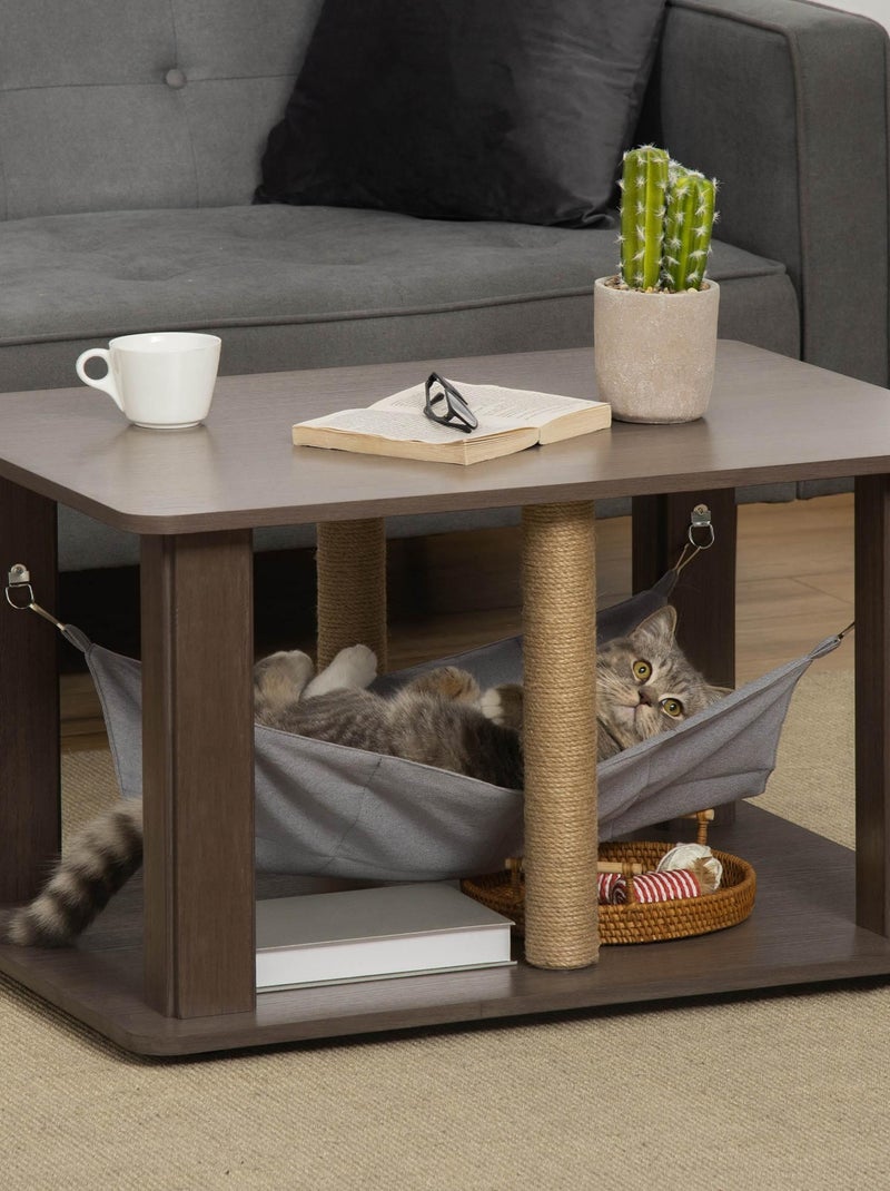 Table basse arbre à chat 2 en 1 polyester aspect bois gris Gris - Kiabi
