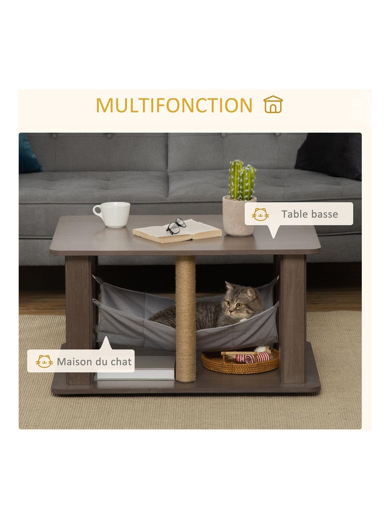 Table basse arbre à chat 2 en 1 polyester aspect bois gris Gris - Kiabi