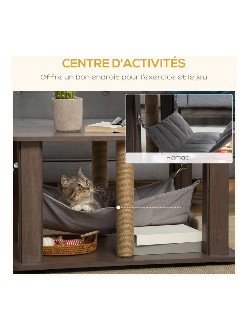 Table basse arbre à chat 2 en 1 polyester aspect bois gris Gris - Kiabi