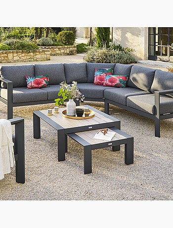 Table basse de jardin carrée en aluminium à lattes ÉVASION