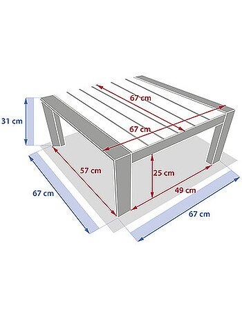 Table basse de jardin carrée en aluminium à lattes ÉVASION