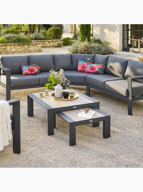 Table basse de jardin carrée en aluminium à lattes ÉVASION - Kiabi Table basse de jardin carrée en aluminium à lattes ÉVASION - Kiabi