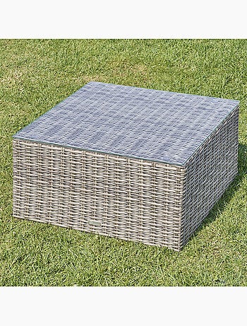 Table basse de jardin carrée en résine tressée plateau verre trempé MOORÉA