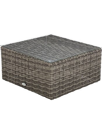 Table basse de jardin carrée en résine tressée plateau verre trempé MOORÉA