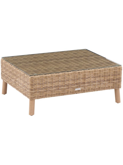 Table basse de jardin en résine tressée et verre trempé MOOREA - Kiabi Table basse de jardin en résine tressée et verre trempé MOOREA - Kiabi
