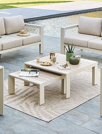 Table basse de jardin petit modèle en aluminium effet bois EVASION