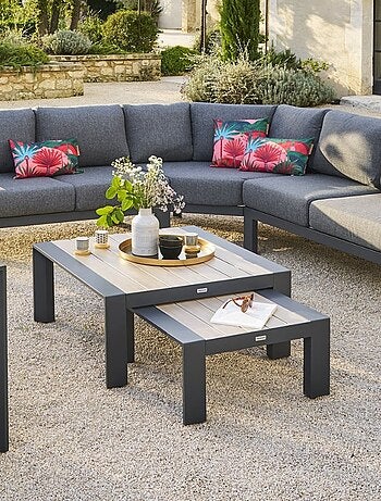 Table basse de jardin petit modèle en aluminium effet bois EVASION