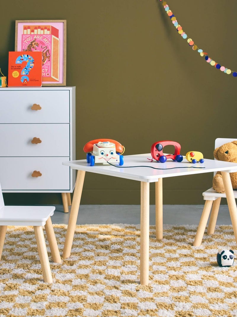 Table carrée enfant bois de pin 2 assises Judith Blanc - Kiabi