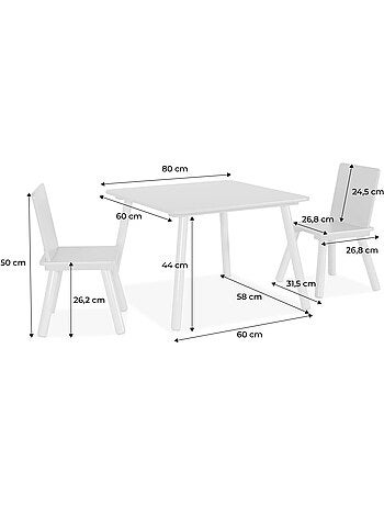 Table carrée enfant bois de pin 2 assises Judith