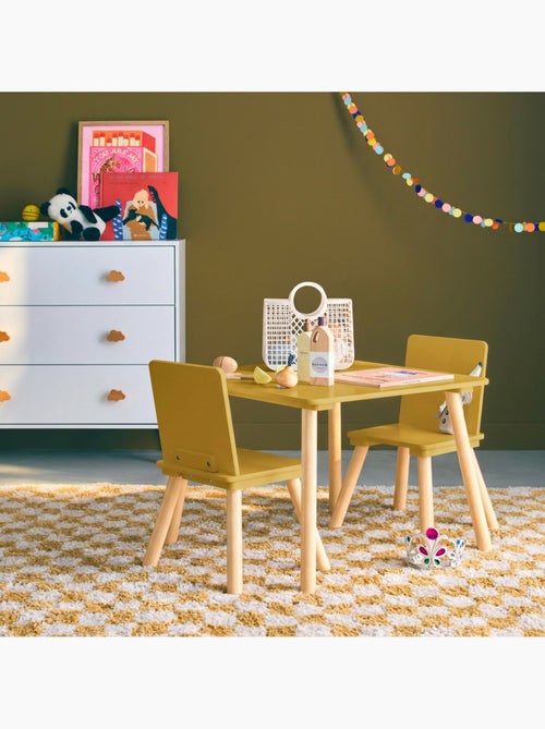Table carrée enfant bois de pin 2 assises Judith - Kiabi