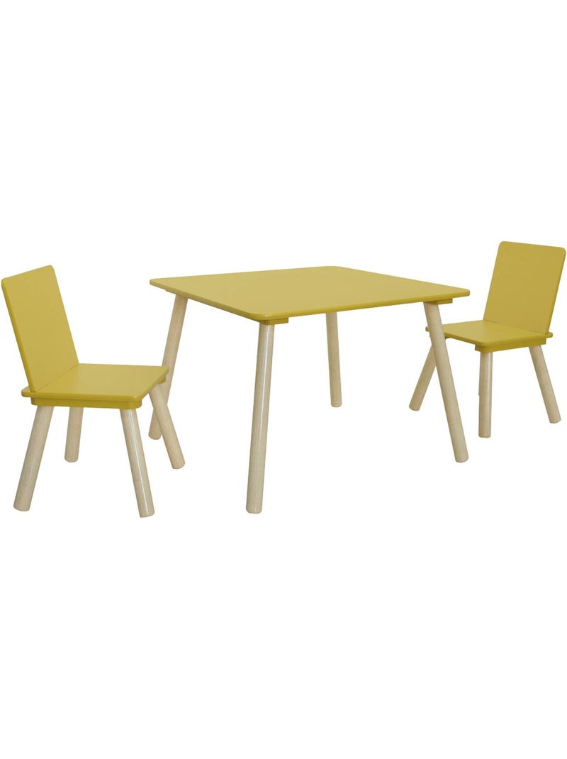 Table carrée enfant bois de pin 2 assises Judith Jaune - Kiabi