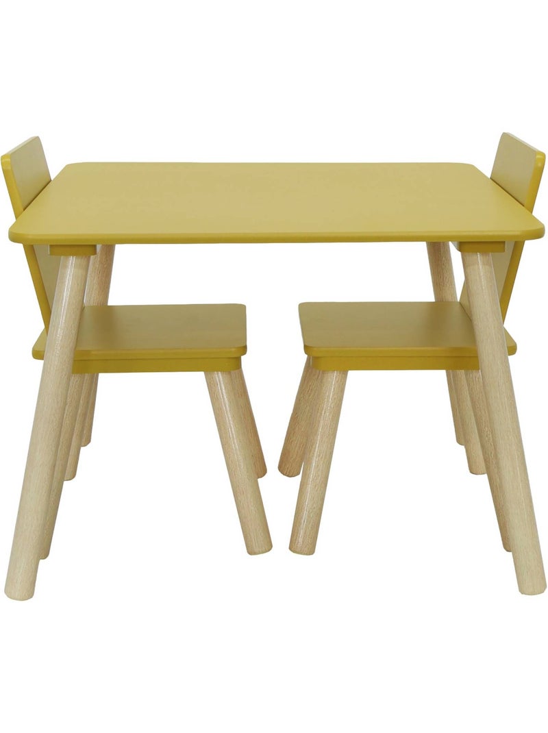 Table carrée enfant bois de pin 2 assises Judith Jaune - Kiabi
