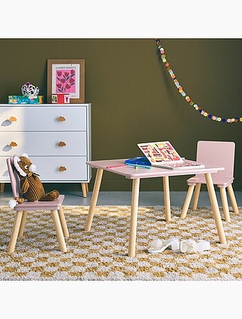 Table carrée enfant bois de pin 2 assises Judith