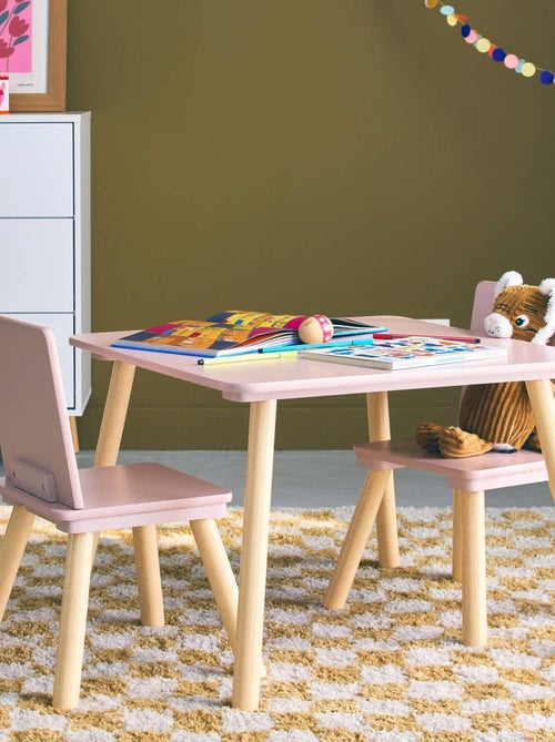Table carrée enfant bois de pin 2 assises Judith - Kiabi Table carrée enfant bois de pin 2 assises Judith - Kiabi