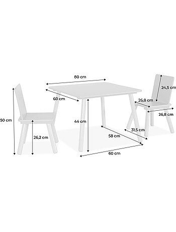 Table carrée enfant bois de pin 2 assises Judith
