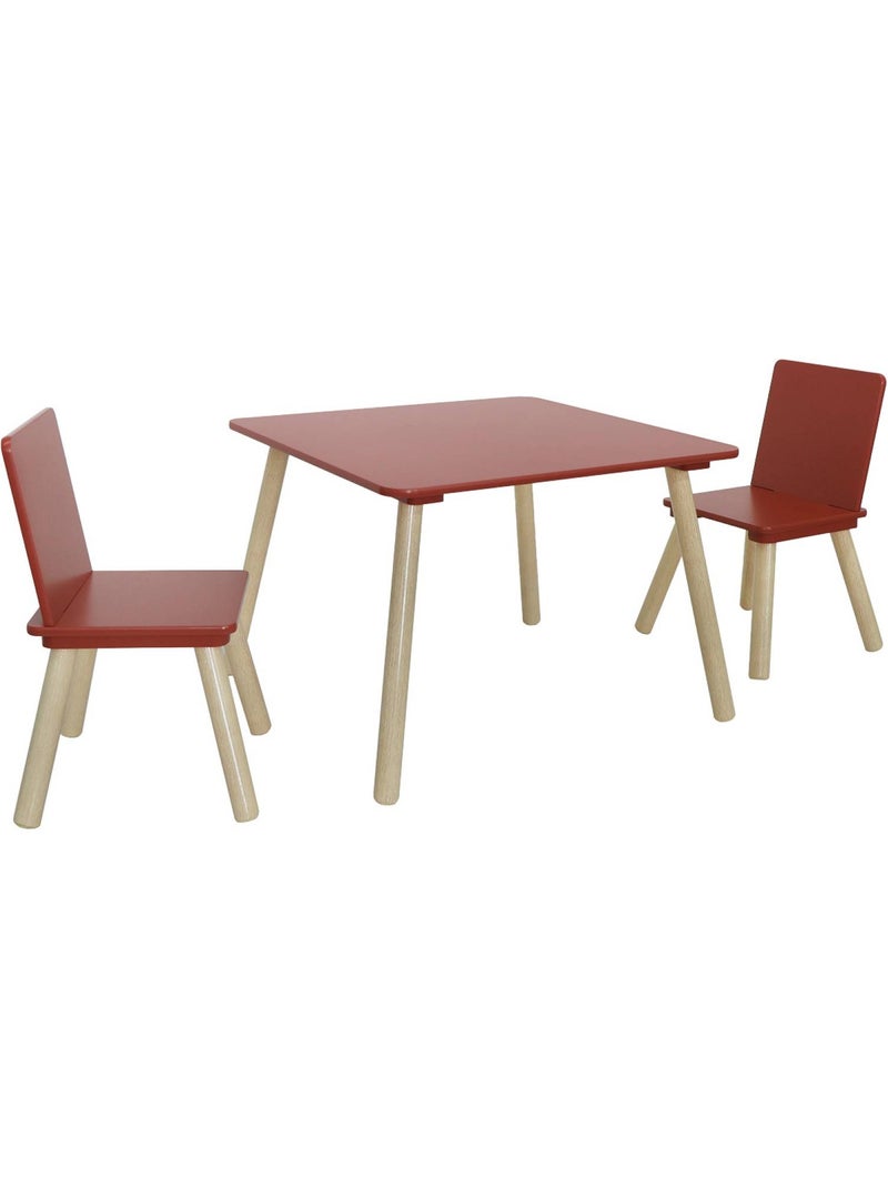 Table carrée enfant bois de pin 2 assises Judith Terracotta - Kiabi
