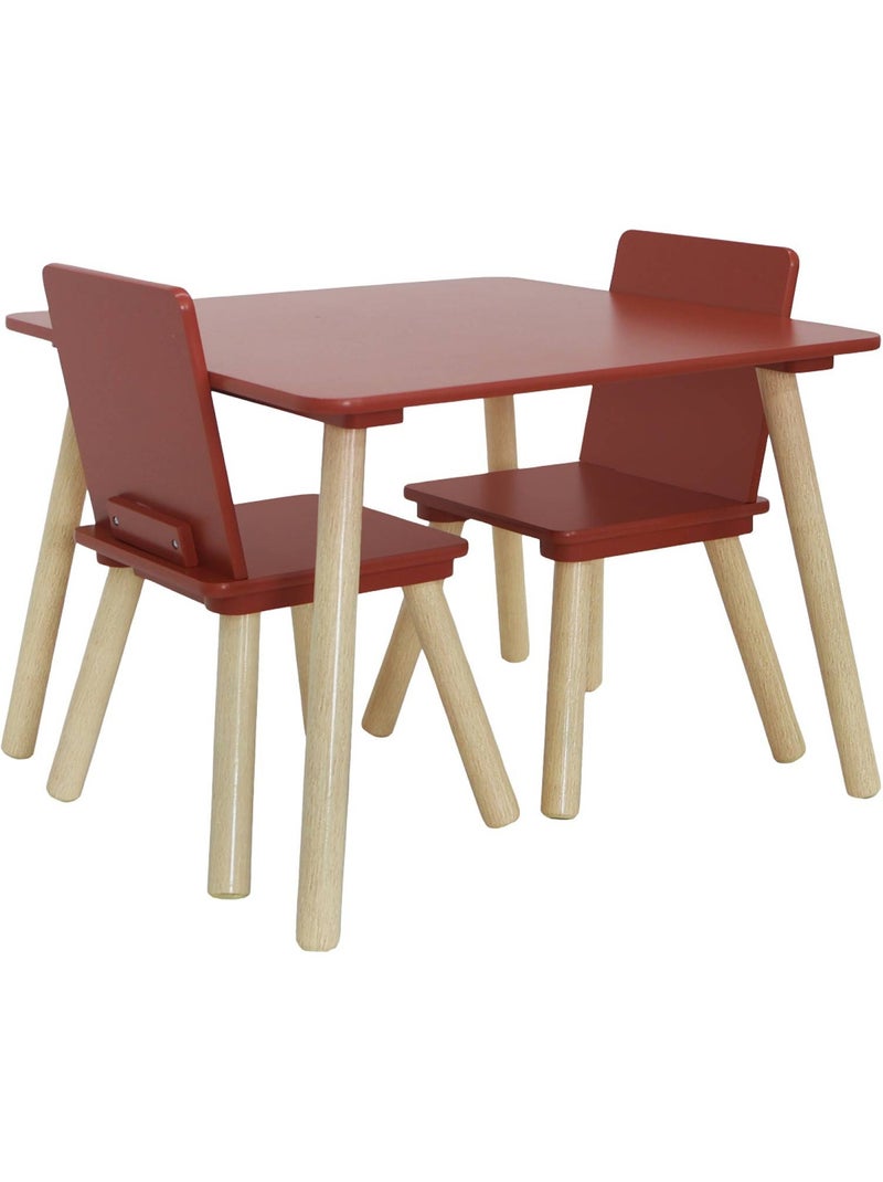 Table carrée enfant bois de pin 2 assises Judith Terracotta - Kiabi