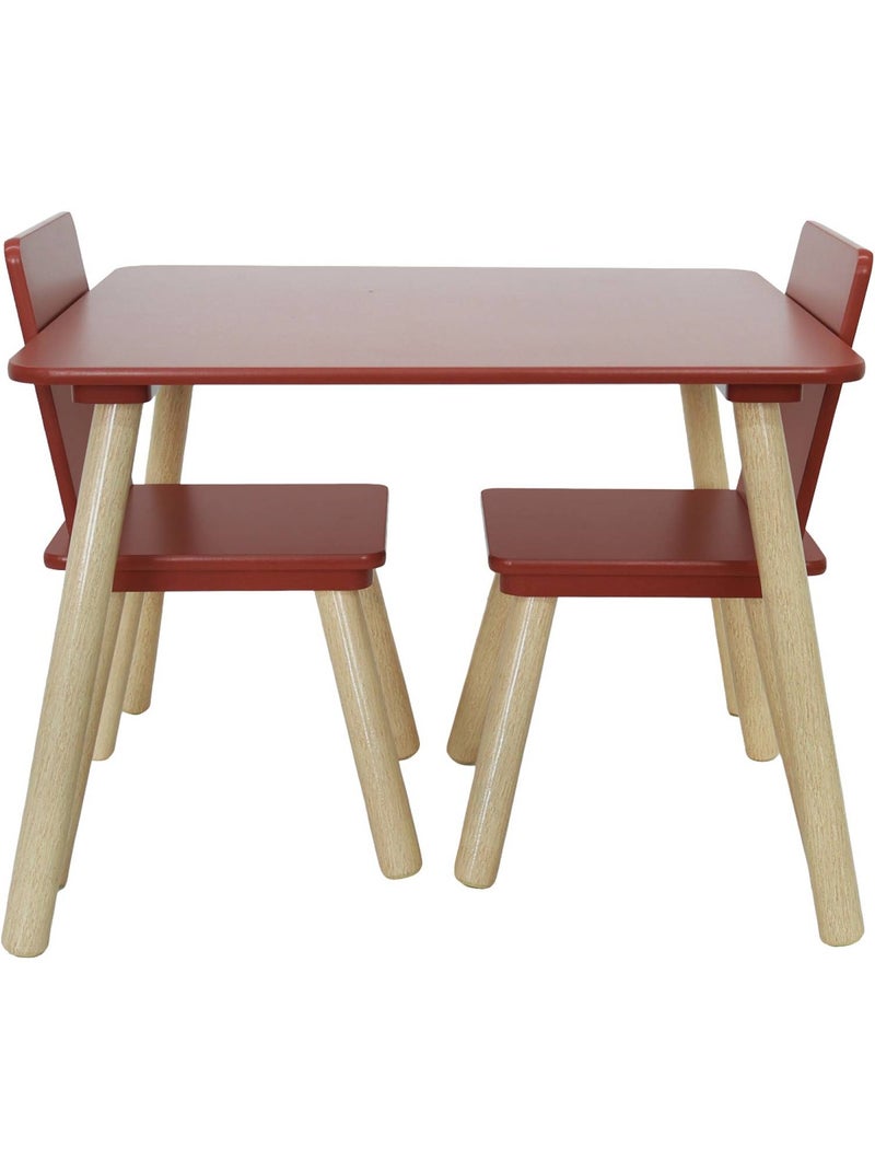 Table carrée enfant bois de pin 2 assises Judith Terracotta - Kiabi
