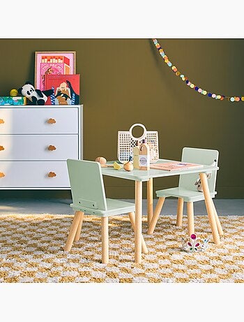 Table carrée enfant bois de pin 2 assises Judith