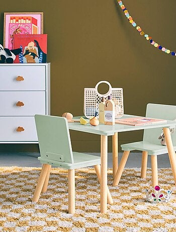 Table carrée enfant bois de pin 2 assises Judith