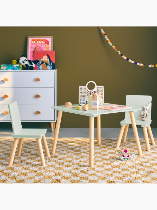 Table carrée enfant bois de pin 2 assises Judith - Kiabi Table carrée enfant bois de pin 2 assises Judith - Kiabi