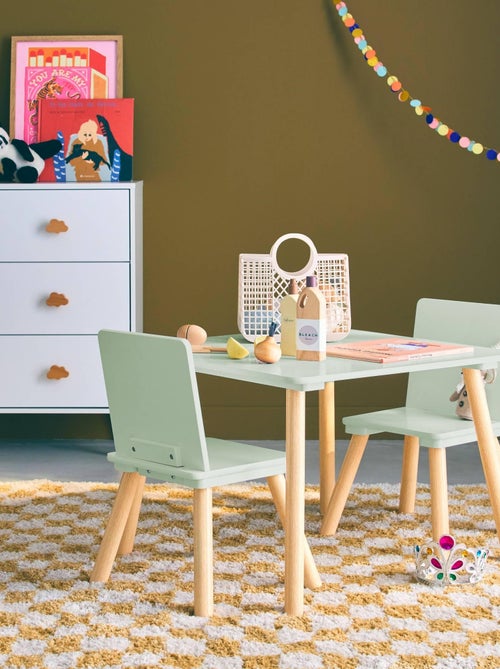 Table carrée enfant bois de pin 2 assises Judith - Kiabi Table carrée enfant bois de pin 2 assises Judith - Kiabi