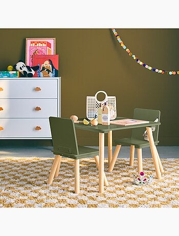 Table carrée enfant bois de pin 2 assises Judith