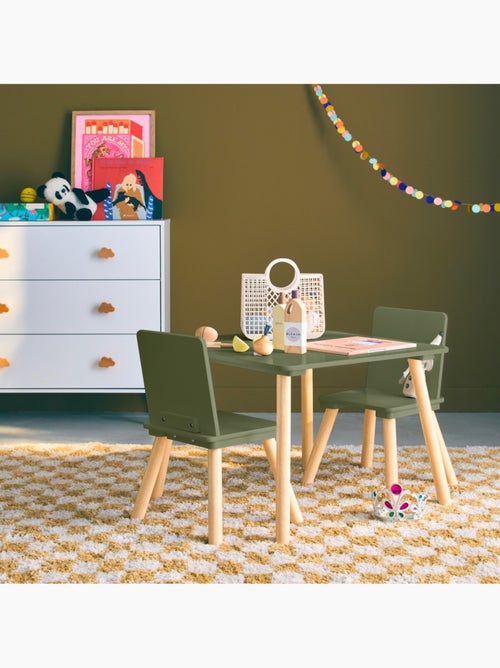 Table carrée enfant bois de pin 2 assises Judith - Kiabi