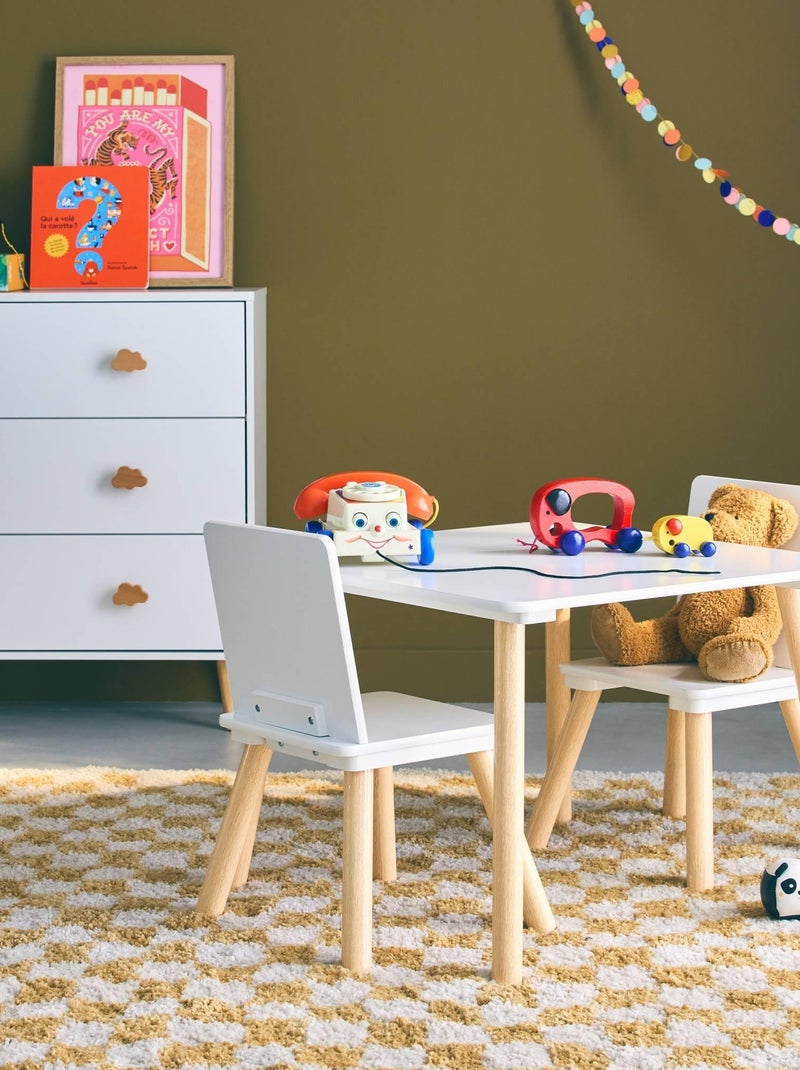Table carrée enfant bois de pin 2 chaises Judith Blanc - Kiabi