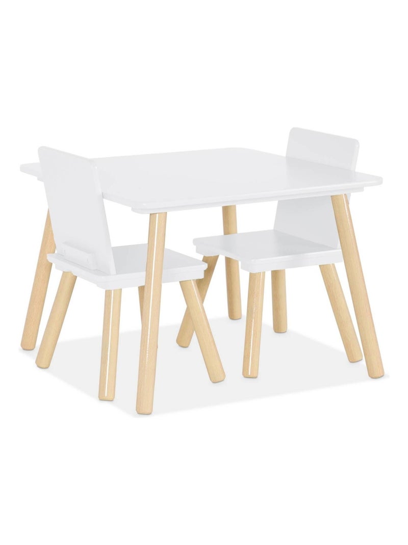 Table carrée enfant bois de pin 2 chaises Judith Blanc - Kiabi