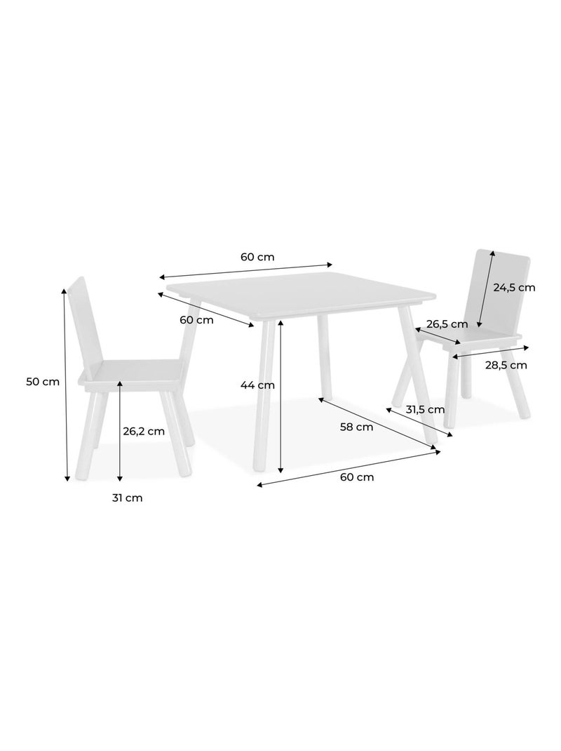 Table carrée enfant bois de pin 2 chaises Judith Rose - Kiabi