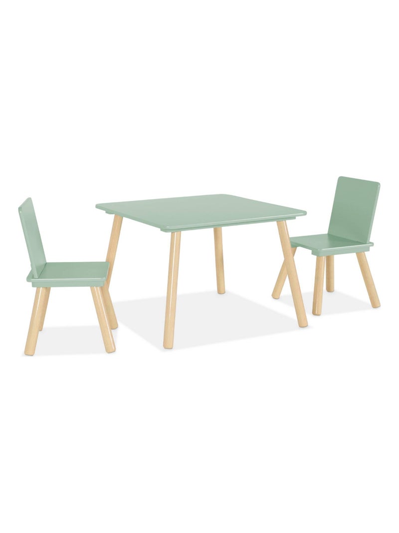 Table carrée enfant bois de pin 2 chaises Judith Vert - Kiabi