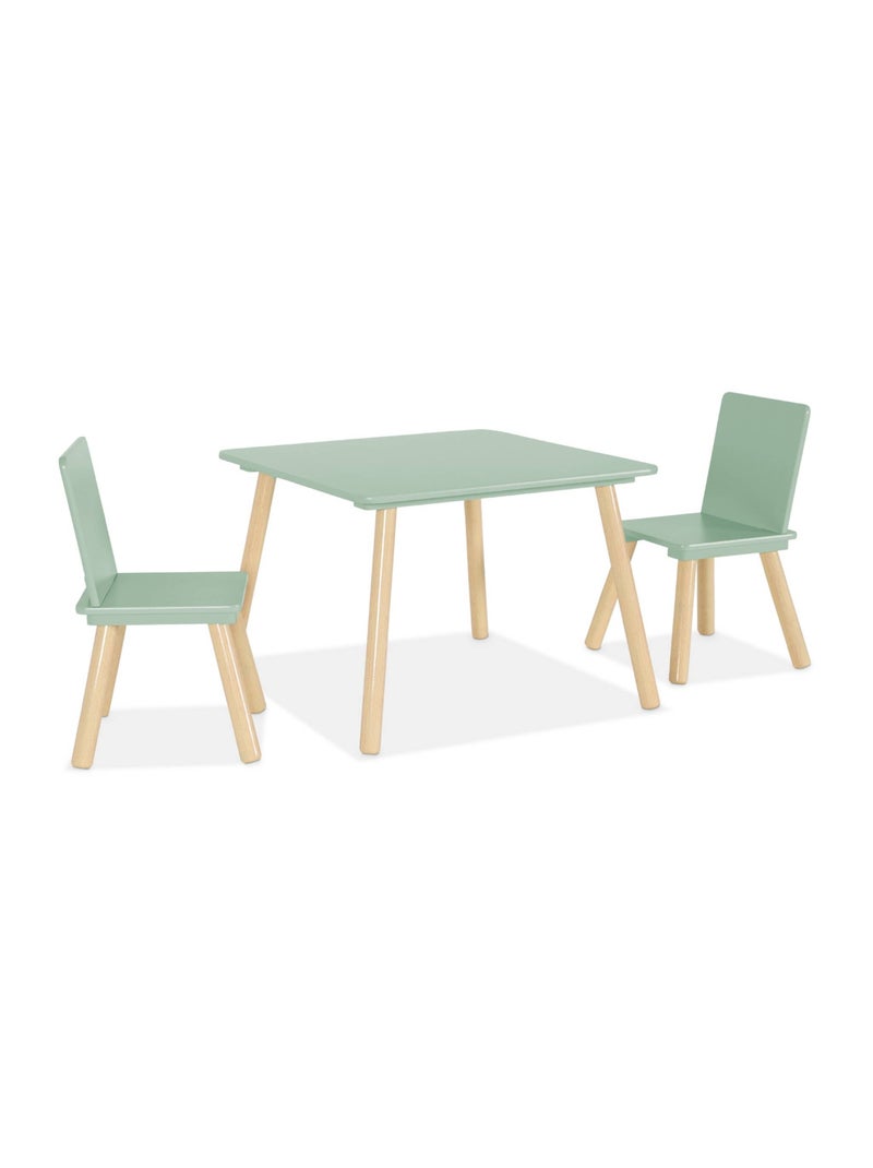 Table carrée enfant bois de pin 2 chaises Judith Vert - Kiabi