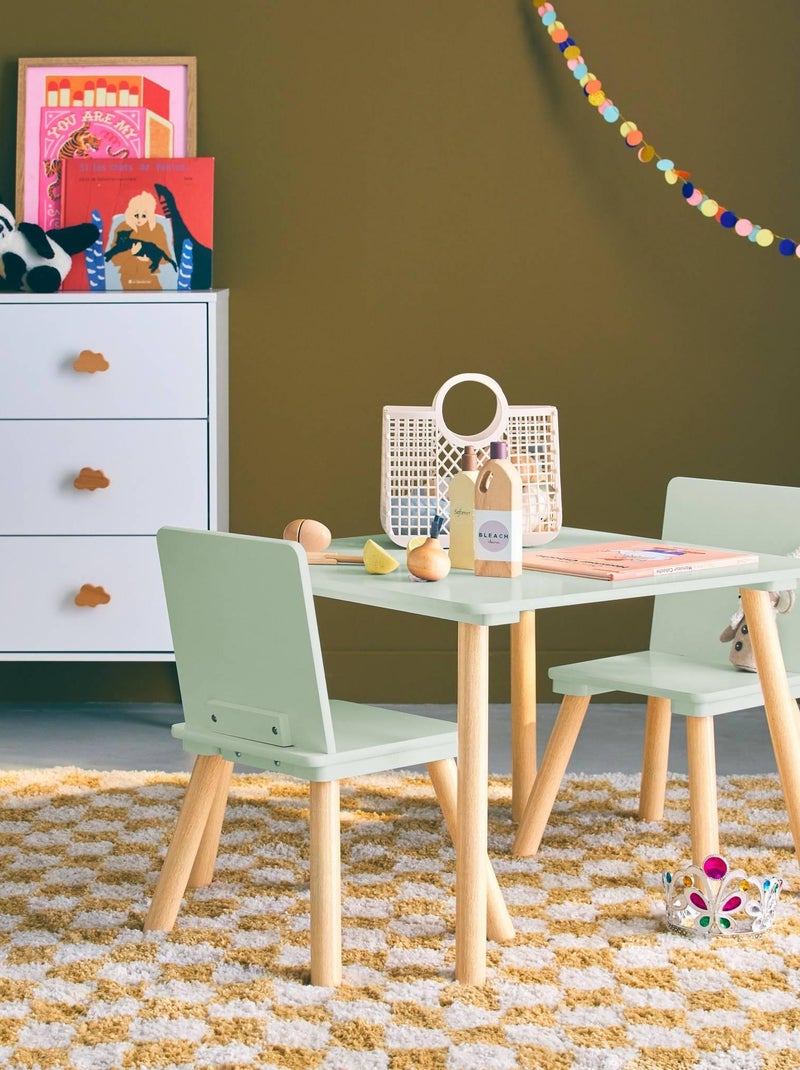 Table carrée enfant bois de pin 2 chaises Judith Vert - Kiabi