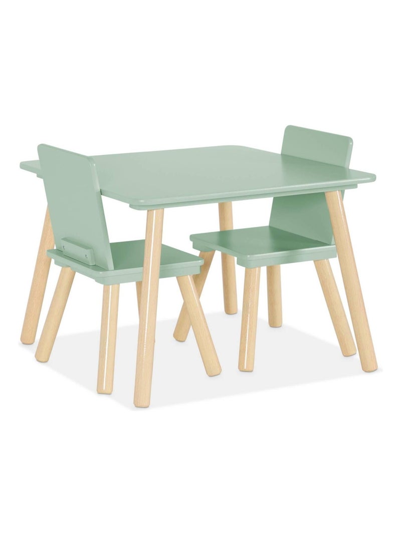 Table carrée enfant bois de pin 2 chaises Judith Vert - Kiabi