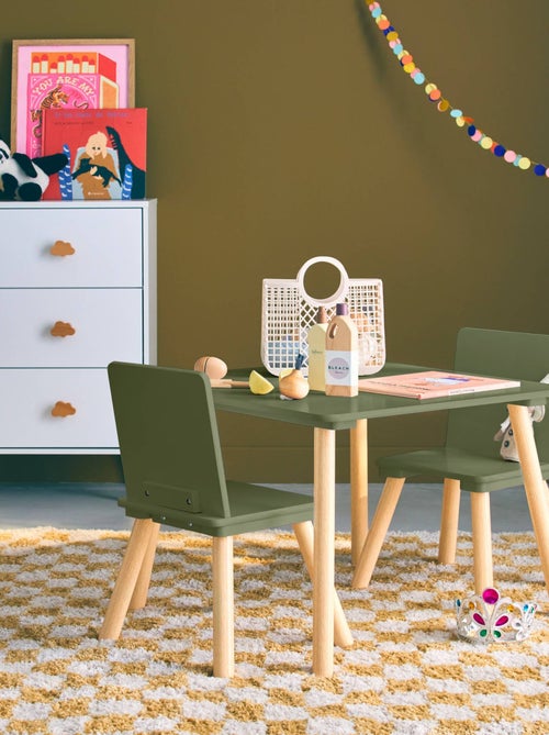 Table carrée enfant bois de pin 2 chaises Judith - Kiabi