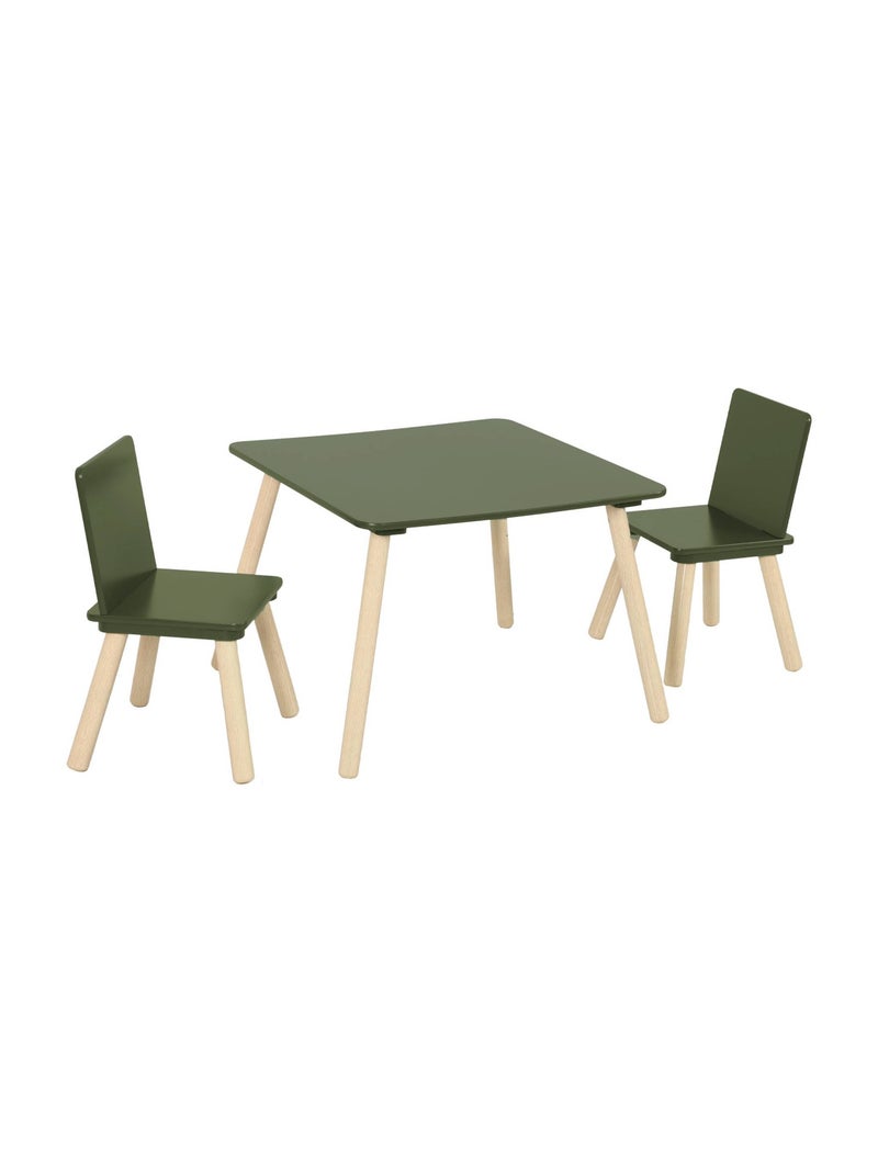 Table carrée enfant bois de pin 2 chaises Judith Vert olive - Kiabi