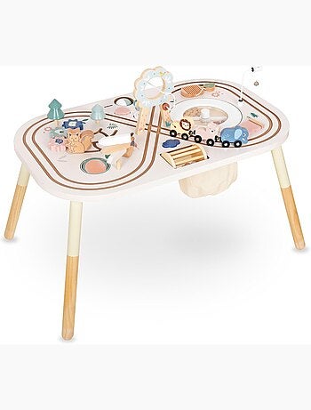 Table d'activités Bois Jouet éducatif, Boucle motrice avec Perles, trieuse de Forme, Hochet, Miroir